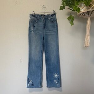 7 For All Mankind Light Blue Straight-Leg Jeans with Floral Embroidery